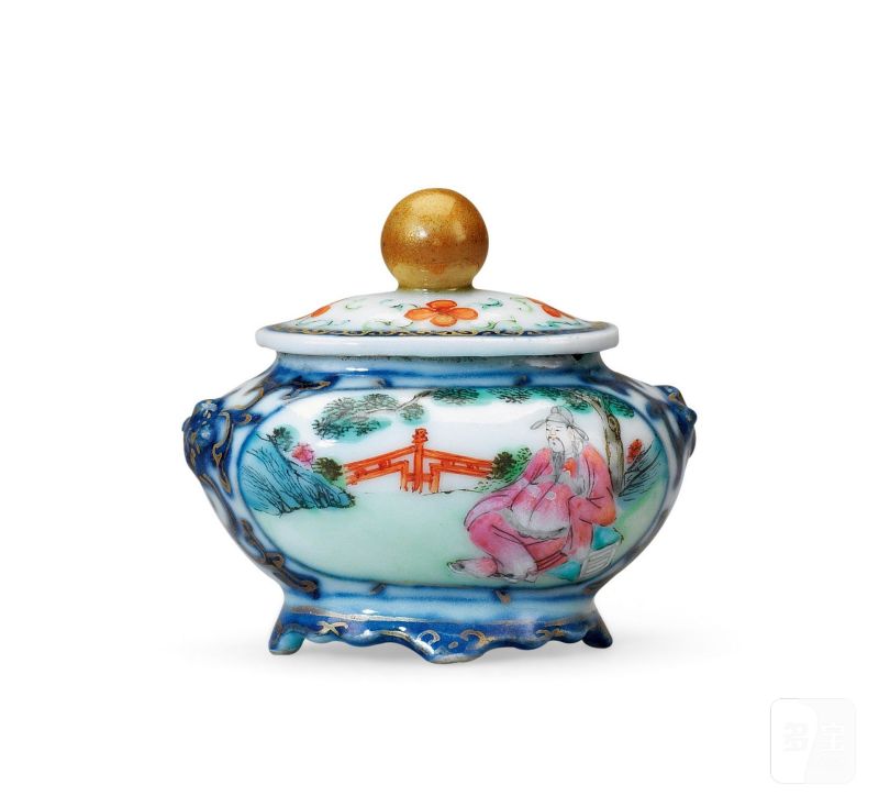   清乾隆 青花粉彩太白图带盖水盂 - 图2
